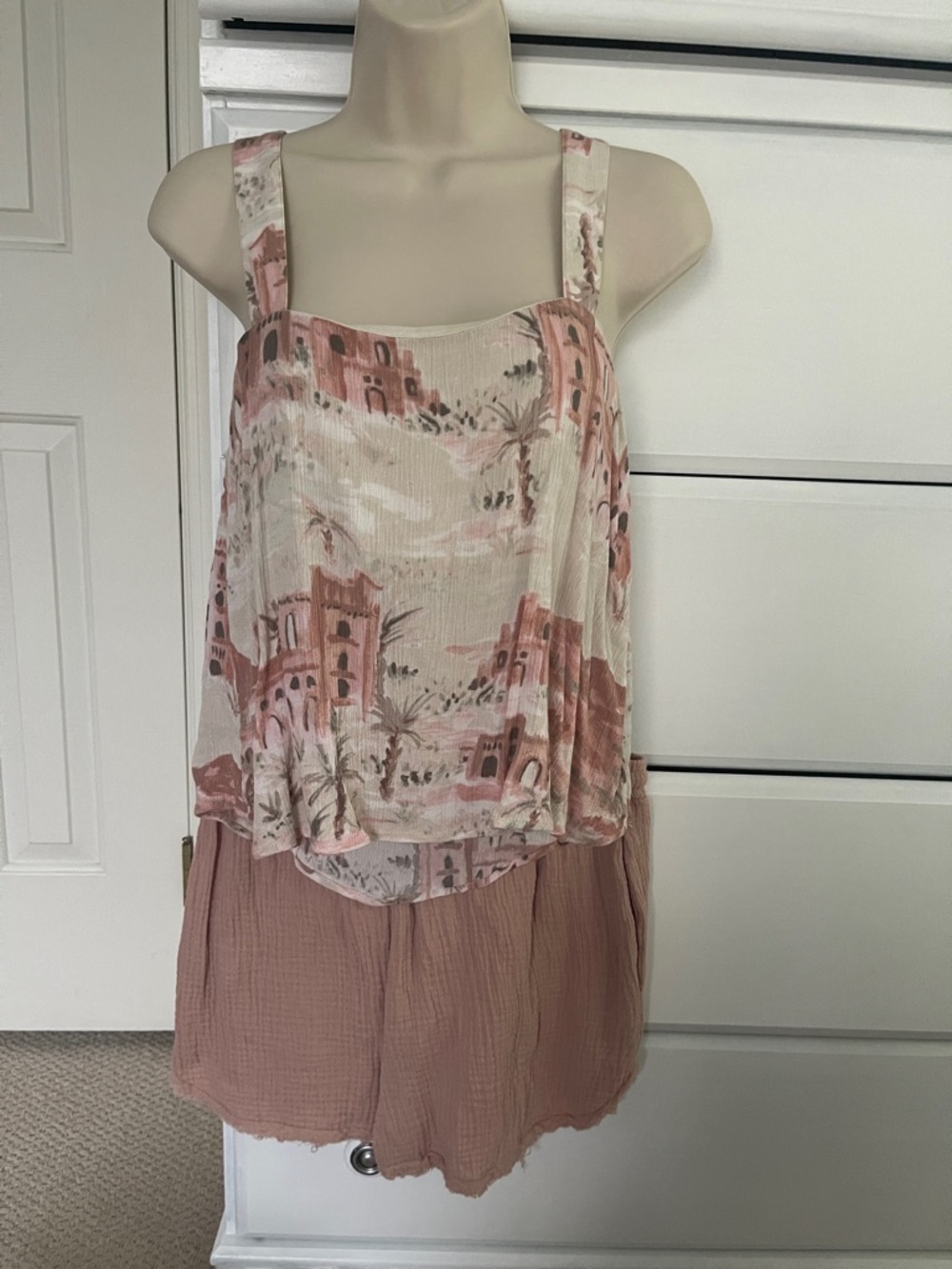 Z Supply Pink and Cream Printed Layered Tank and short set